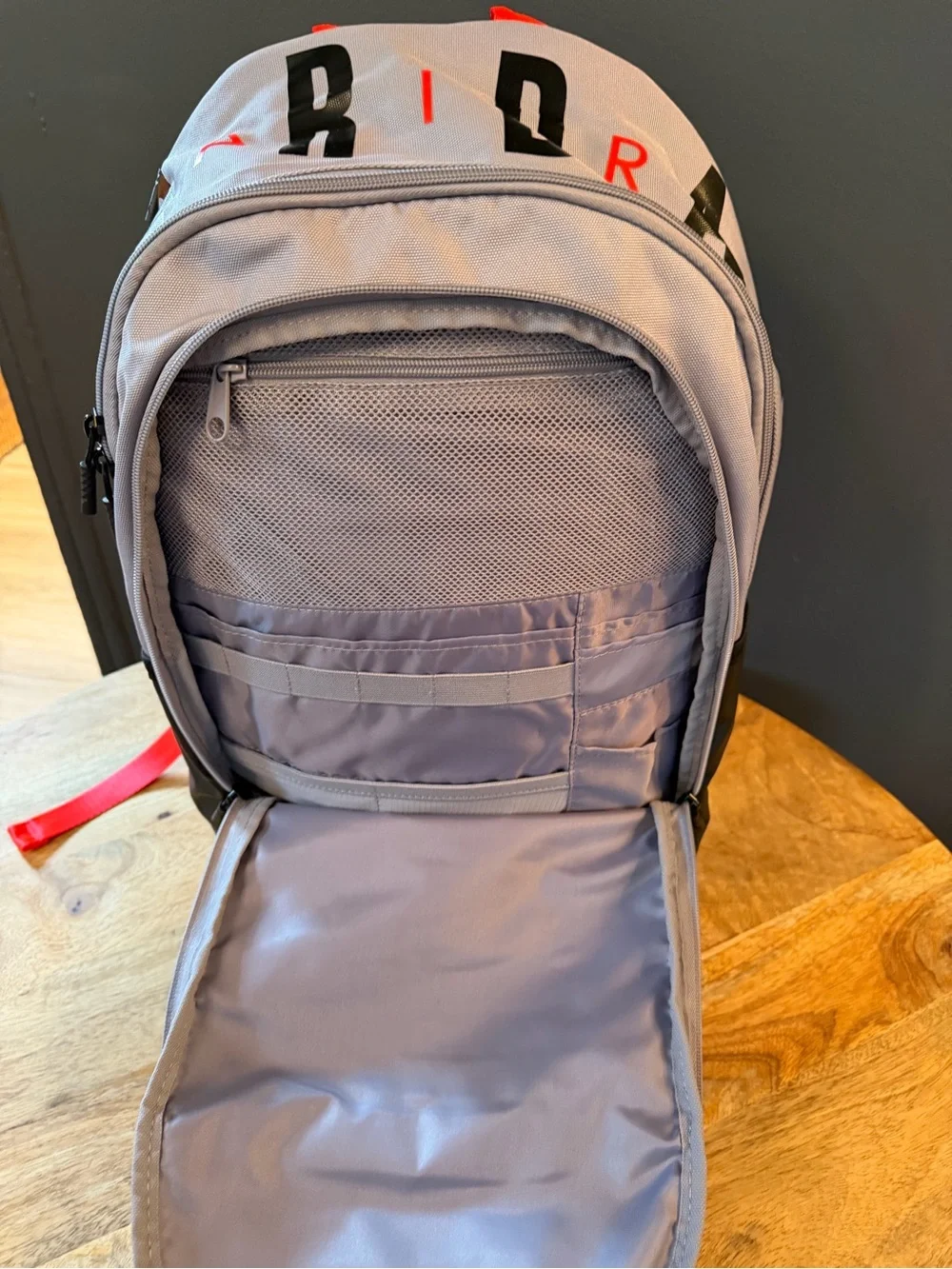 Jordan Grey and Black Backpack with Red Jumpman Accent